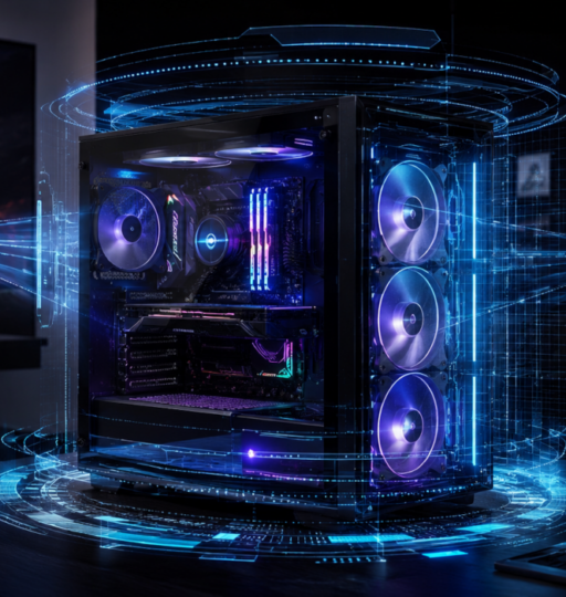 Futuristic Workstation in a Neon Lit Lab