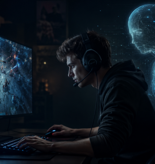Focused Gamer Ethereal AI Presence
