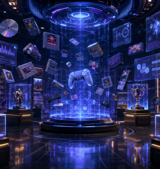 Futuristic Gaming Archive with Holograms