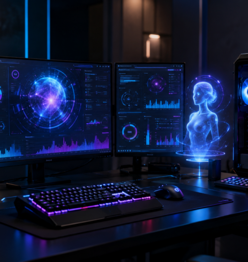 Futuristic Tech Hub With Holographic AI