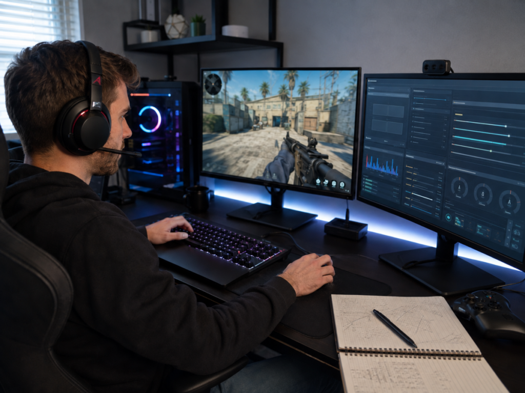 Gamer Playing Beta on Dual Monitors