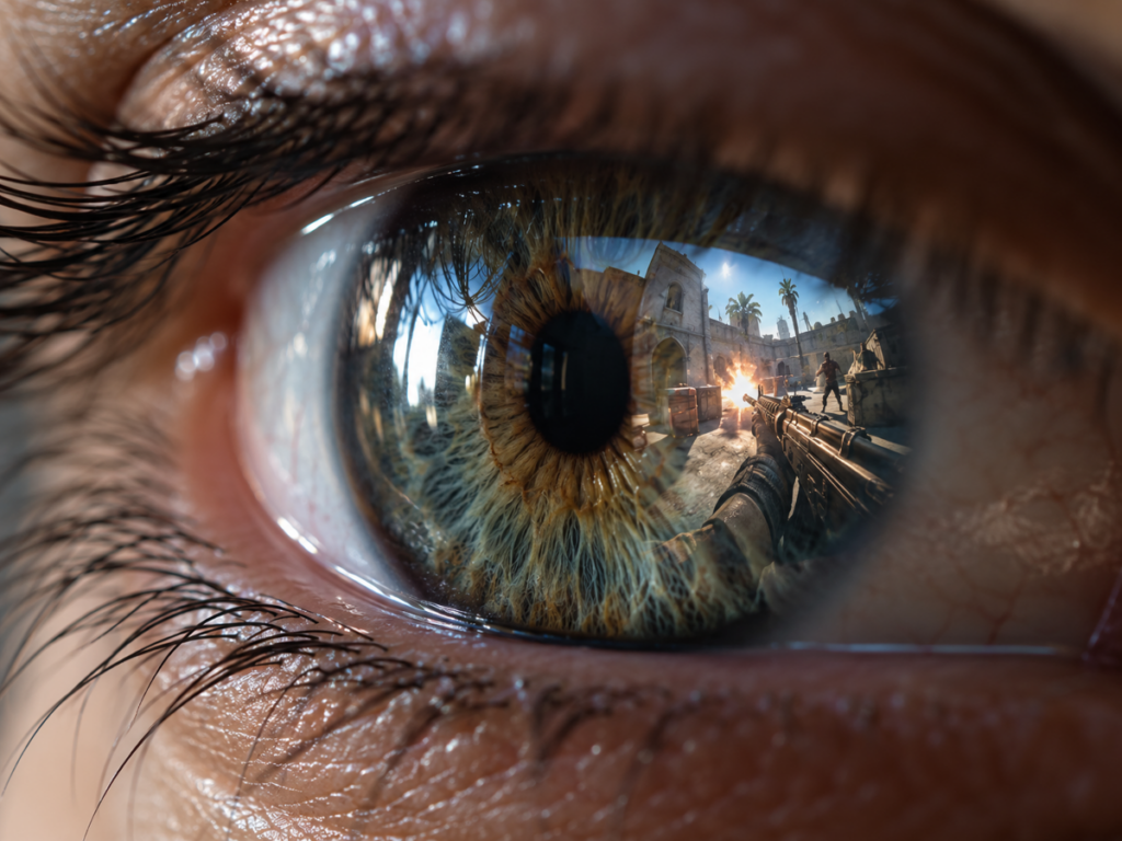 Macro Eyeball Watching Combat on Monitor